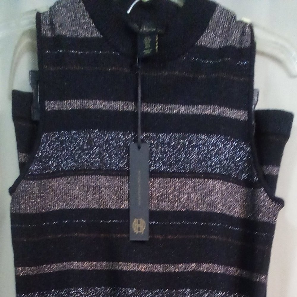 Nwot House Of Harlow Elegant Black and Silver Striped Dress